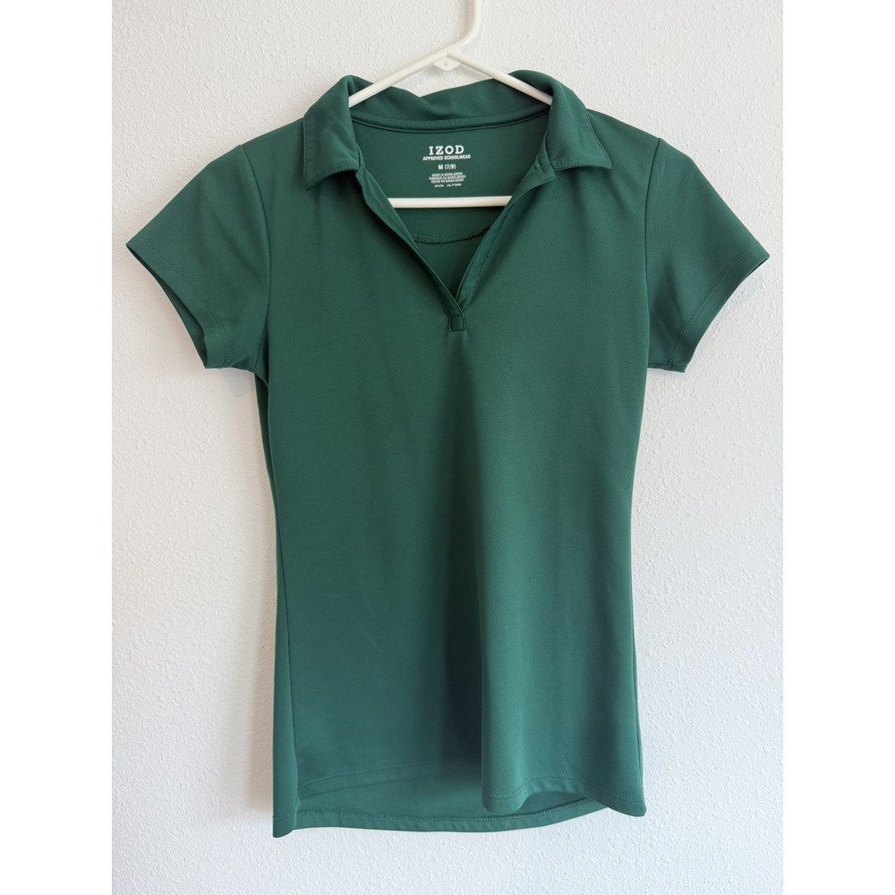 Izod Polo Shirt Juniors Medium Green Solid Short Sleeve Polyester Easy Care Golf